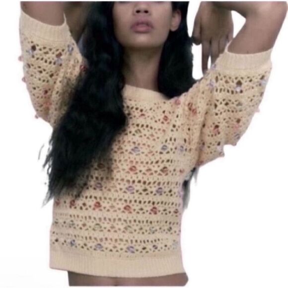Zara Beige Beaded Sweater(Size Small) - Picture 3 of 8